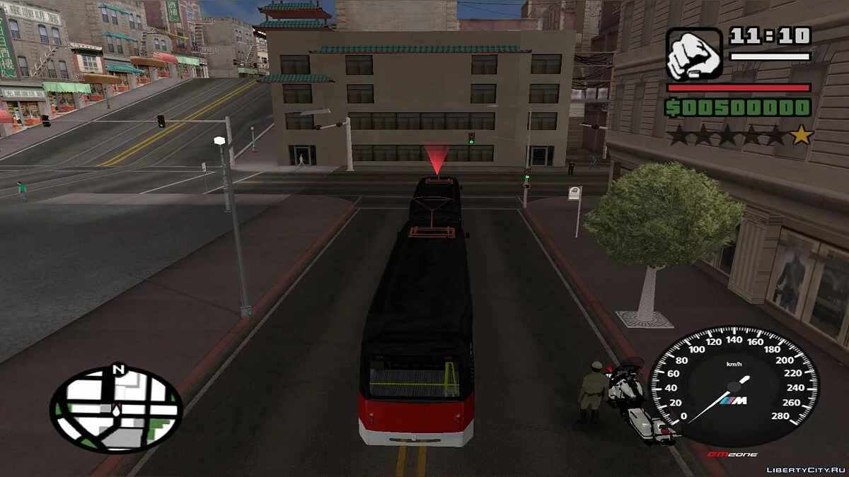 Трамваи в Сан-Фиерро в траффике, с остановками - по двум путям / GTA San Andreas