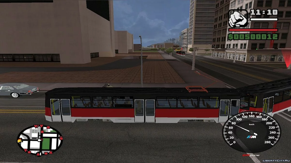 Трамваи в Сан-Фиерро в траффике, с остановками - по двум путям / GTA San Andreas