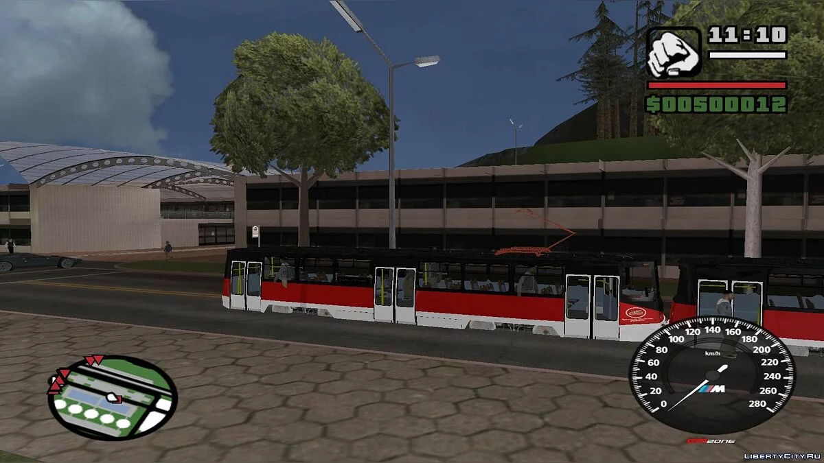 Трамваи в Сан-Фиерро в траффике, с остановками - по двум путям / GTA San Andreas