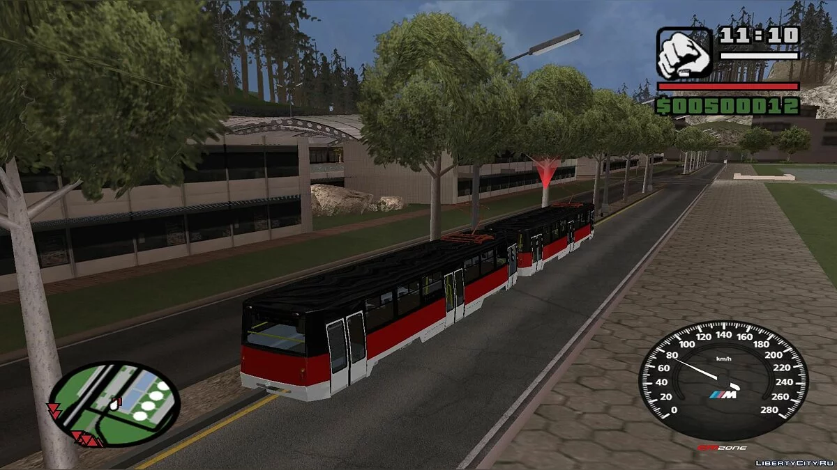Трамваи в Сан-Фиерро в траффике, с остановками - по двум путям / GTA San Andreas