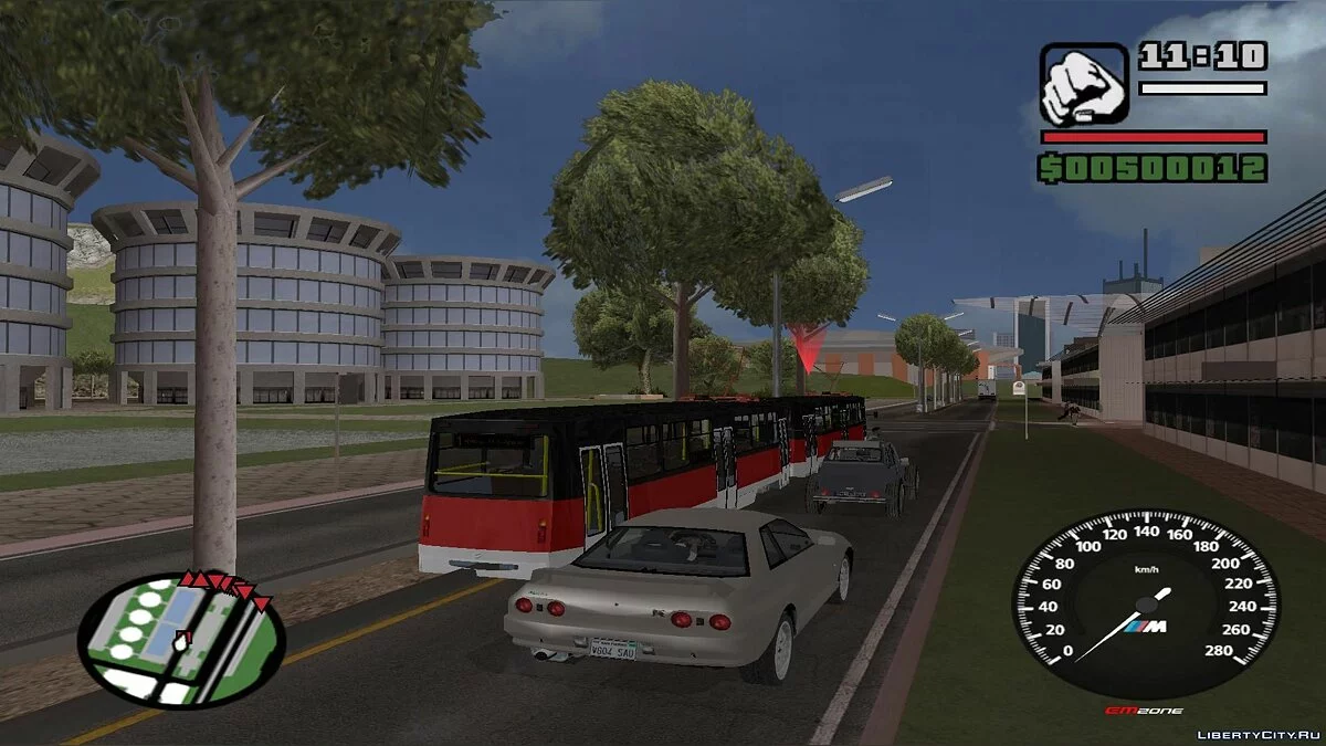 Трамваи в Сан-Фиерро в траффике, с остановками - по двум путям / GTA San Andreas