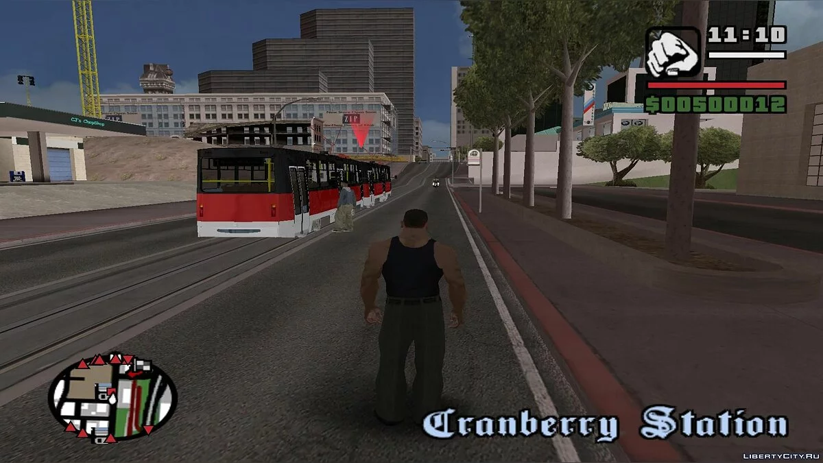 Трамваи в Сан-Фиерро в траффике, с остановками - по двум путям / GTA San Andreas