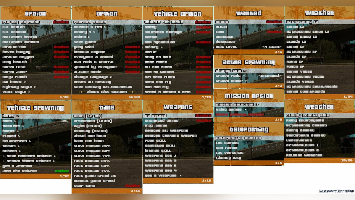 Скачать RZL-Trainer v2.0.1 - Удобное чит-меню как в GTA 5 для GTA San  Andreas