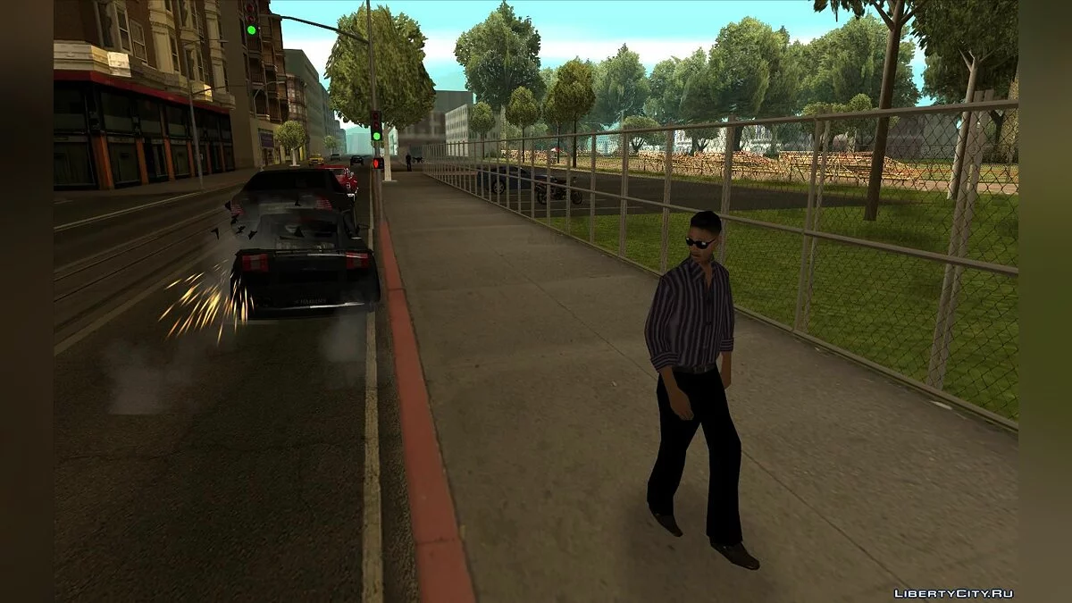 Пешеходы обращают внимание на аварию / GTA San Andreas