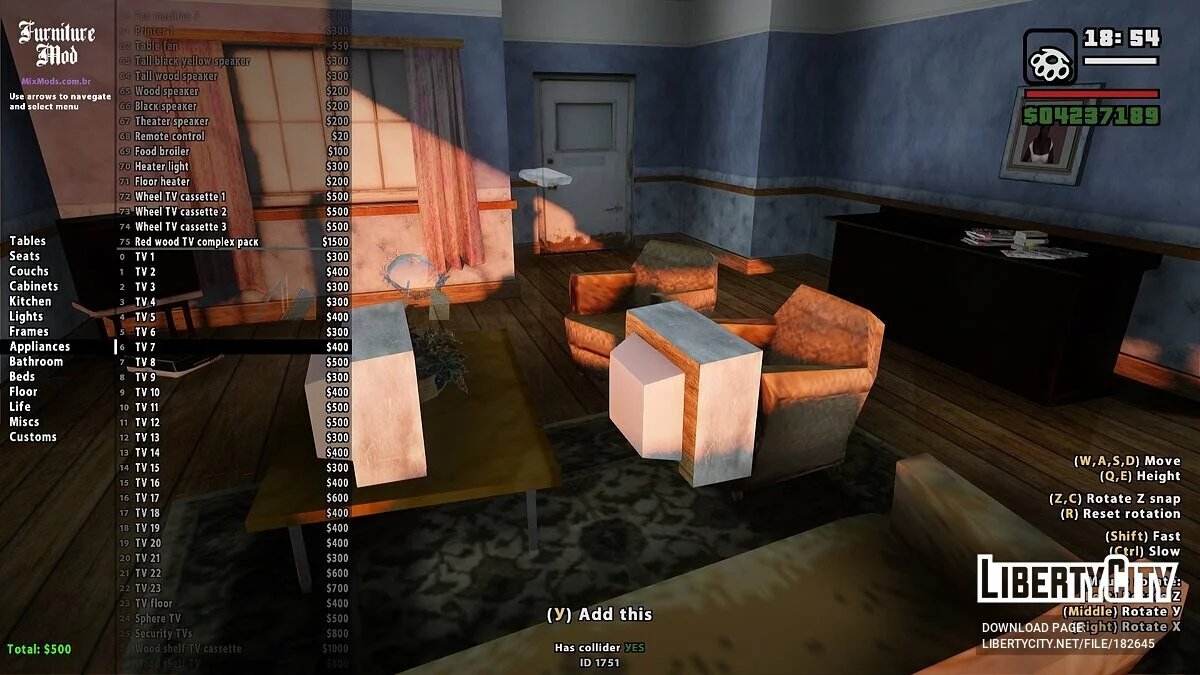 Furniture Mod - покупка мебели / GTA San Andreas