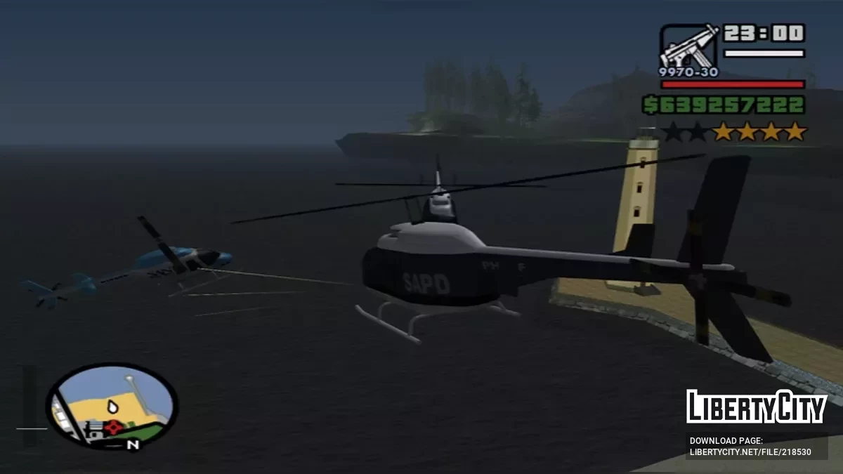 Стрельба из полицейского вертолёта - Только по автомобилям / GTA San Andreas