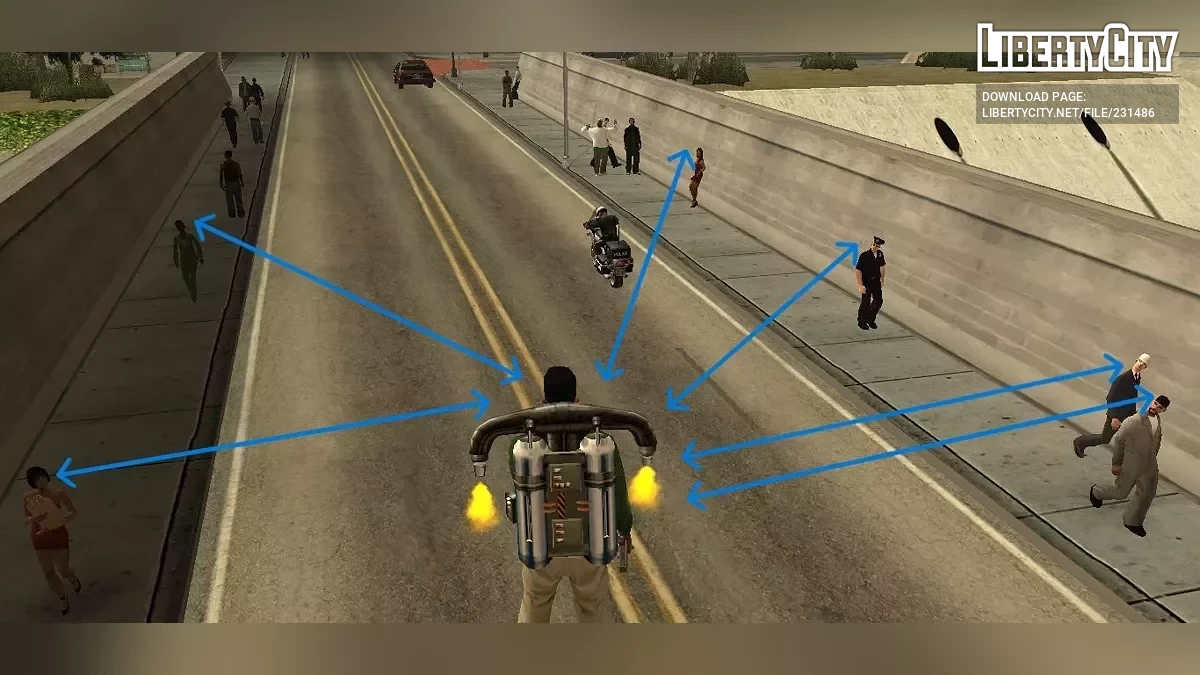 Внимание к джетпаку – Пешеходы смотрят на CJ / GTA San Andreas
