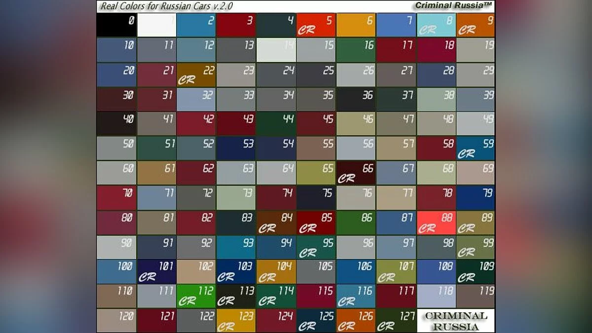 Цвета машин из CR / GTA San Andreas