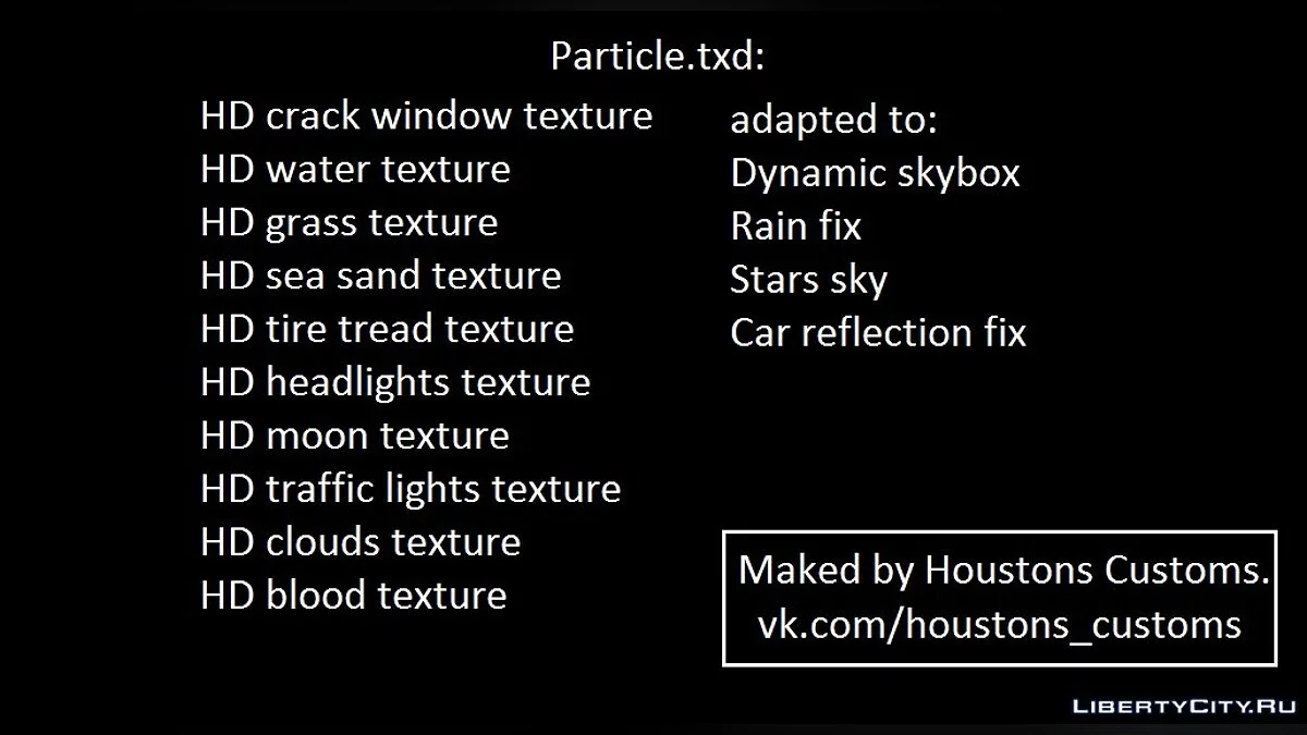 HD vehicle and particle txd's by Houstons Customs / GTA San Andreas