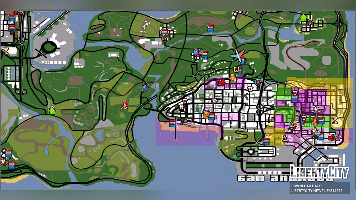 Цветастые значки на радаре / GTA San Andreas