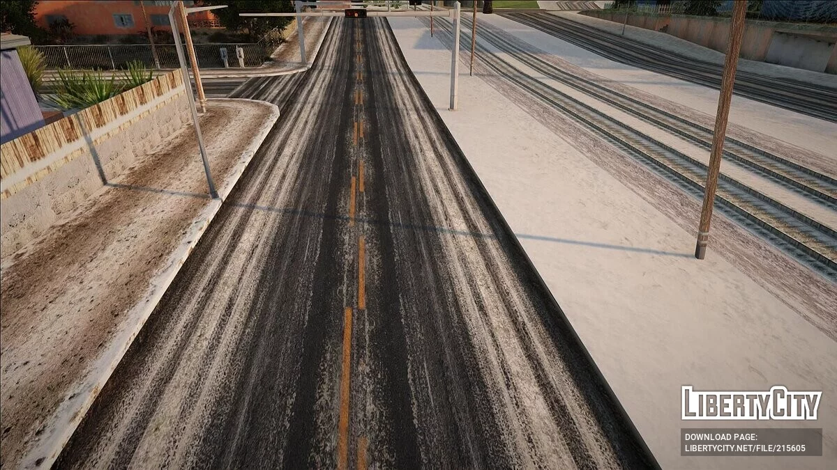 Зимние текстуры дорог и сугробы в Лас-Вентурас / GTA San Andreas
