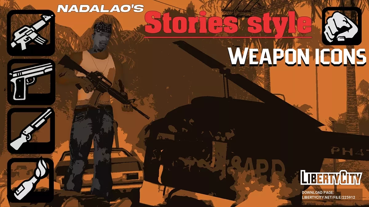 Иконки оружия от Nadalao, оформленные в стиле Stories-игр / GTA San Andreas