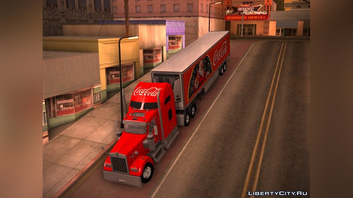 Скачать Грузовик Кока-Кола Kenworth W900 + Новогодние трейлеры для GTA San  Andreas