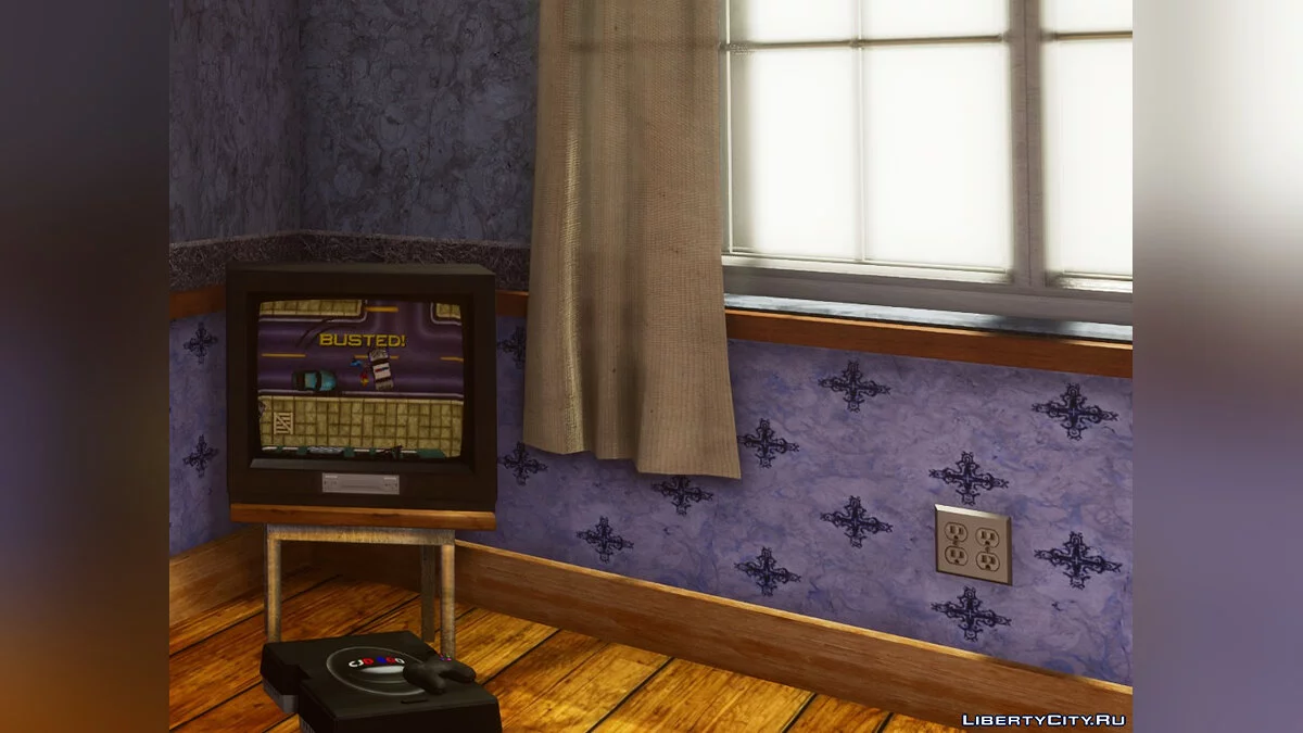 Экран телевизора с изображением GTA 1 / GTA San Andreas: The Definitive Edition