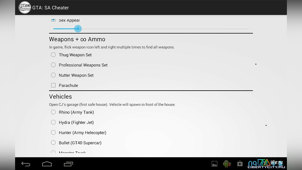 GTA: San Andreas Cheater для GTA San Andreas (iOS, Android) - Картинка #1
