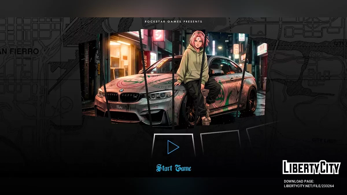Загрузочный экран BMW с персонажем аниме / GTA San Andreas (iOS, Android)