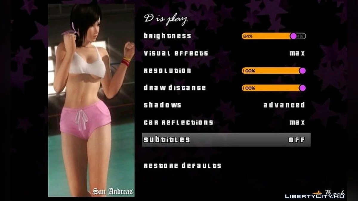 Меню и загрузочный экран с Кокоро из игры "Dead or alive" / GTA San Andreas (iOS, Android)