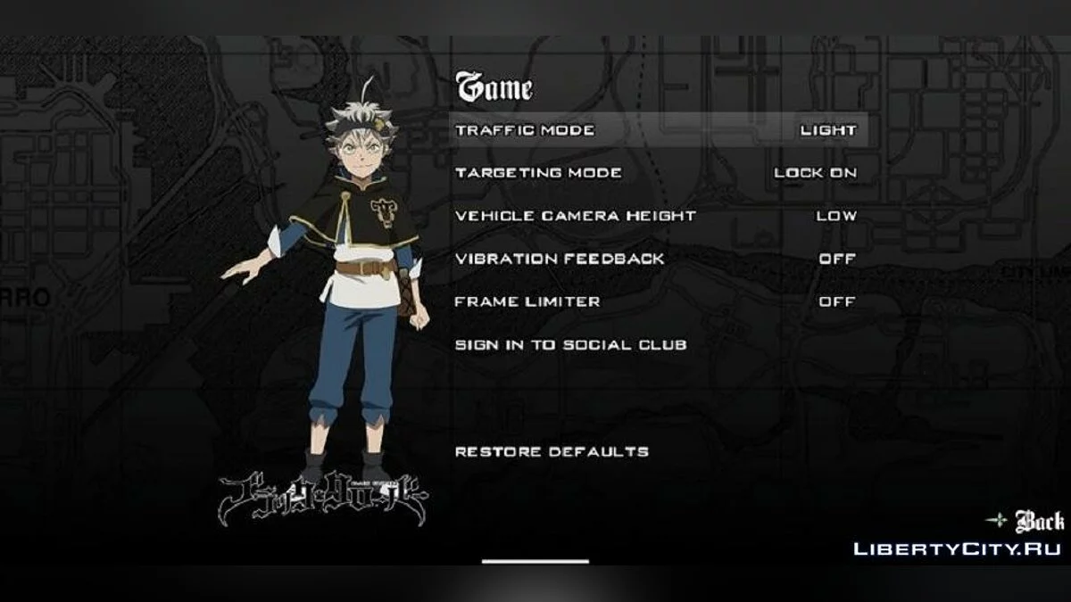 Меню и загрузочный экран в стиле Black Clover / GTA San Andreas (iOS, Android)