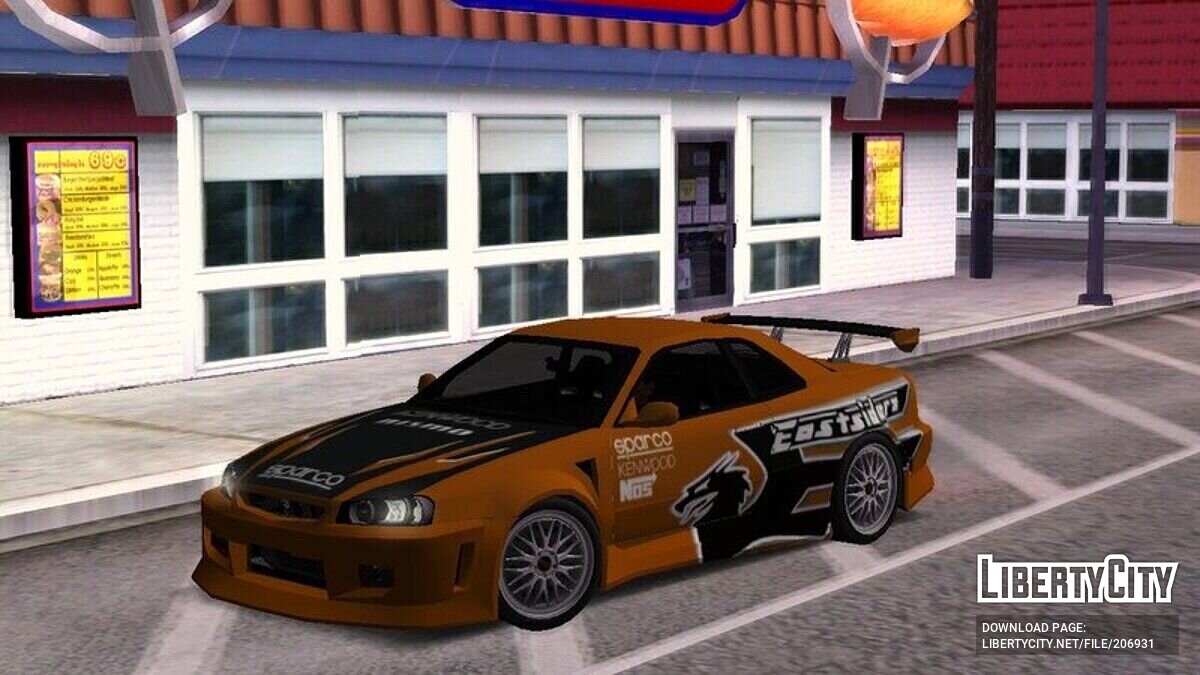 Скачать Nissan Skyline R34 (Eddie and Intro NFSU2) для GTA San Andreas  (iOS, Android)