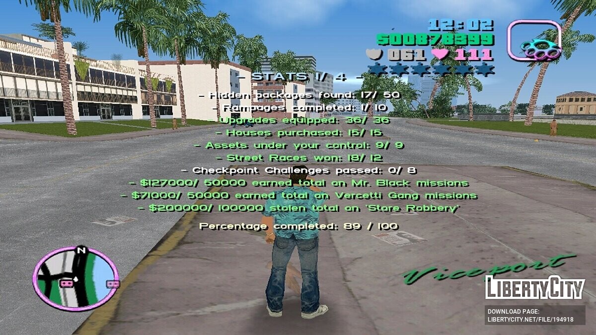 Скачать Сохранение на 100 процентов для Big Mission Pack Mod (reVC) для GTA  Vice City