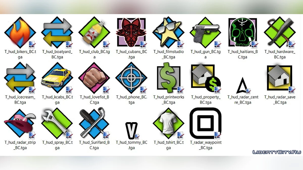 Icons from Saints Row The Third Remastered / GTA Vice City: The Definitive Edition