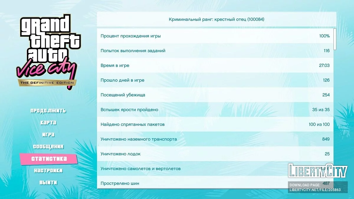 100% Save Game «Игра пройдена на 100%» / GTA Vice City: The Definitive Edition