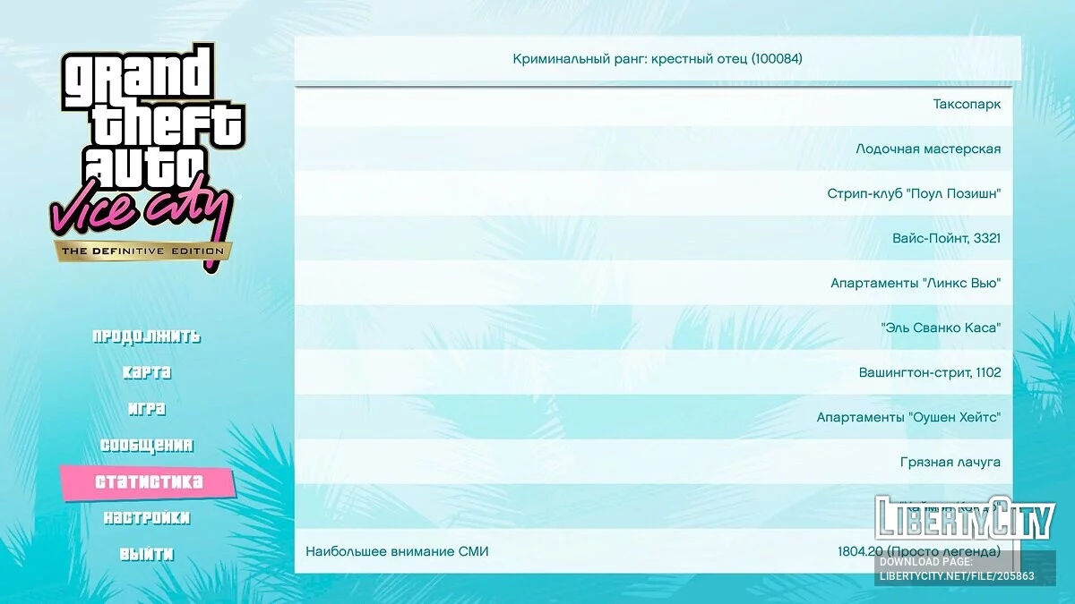 100% Save Game «Игра пройдена на 100%» / GTA Vice City: The Definitive Edition