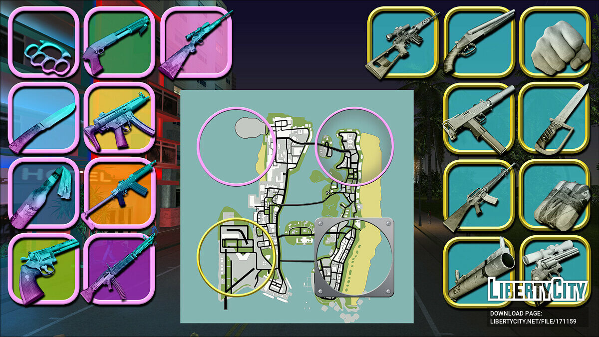 New weapon icons and map for GTA Vice City - Картинка #1
