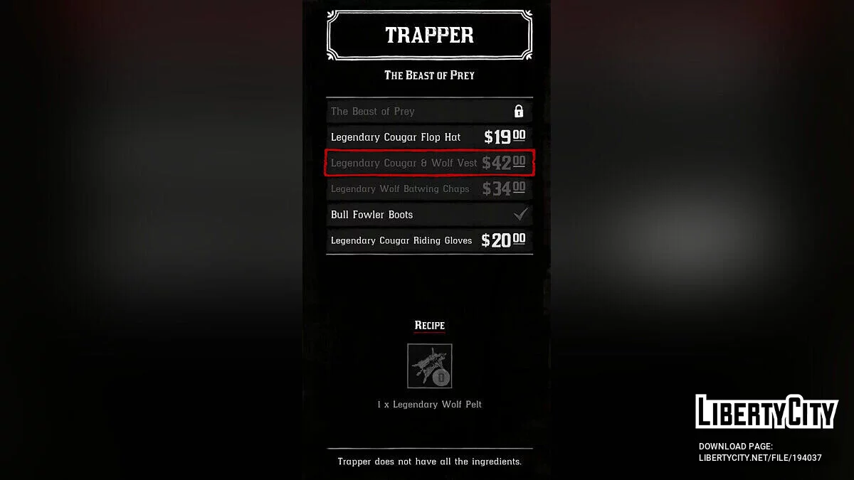 Only legendary hunting [1.0] / Red Dead Redemption 2