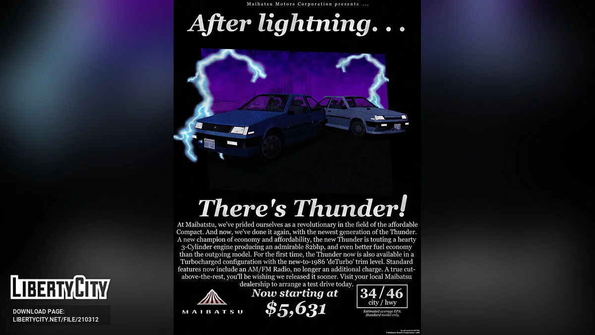 Пак машин Maibatsu Thunder и Bravado Dawn 1986 / GTA San Andreas