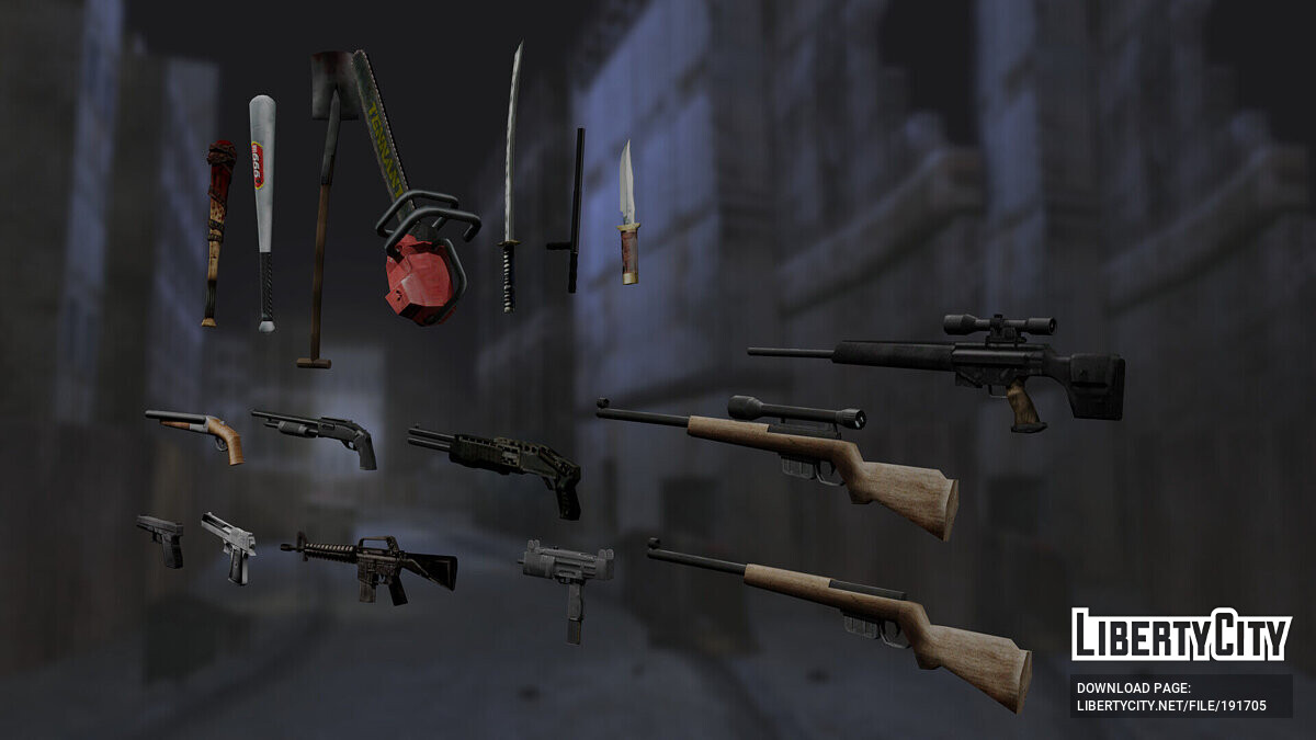 Replaced weapons. Manhunt all Weapons. Revolution Weapon Pack.