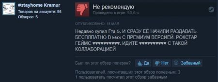 Игроки занижают рейтинг GTA 5 в Steam из-за раздачи игры в Epic Games Store